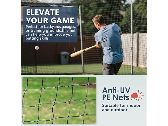 SHANTRA Batting Cage Netting - 55'L/35'L/20'L, Enclosed Baseball & Softball Cage with Door, PE Hitting Nets for Backyard