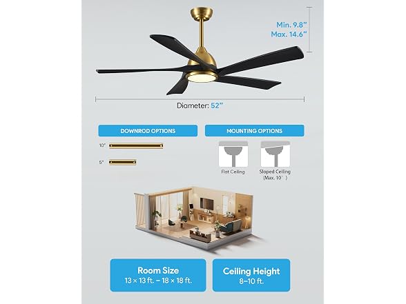 VONLUCE 52in Wood Ceiling Fan Patio