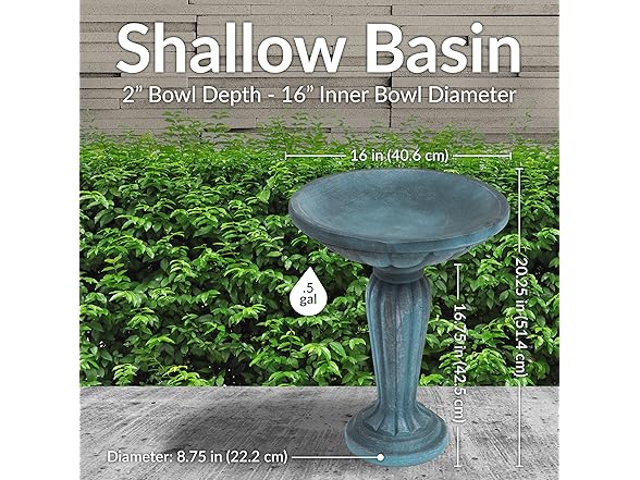 Sunnydaze 20.25” H Concrete Bird Bath Patina Green
