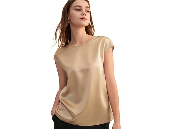LilySilk Women (L) Tops Ladies Light Camel /12