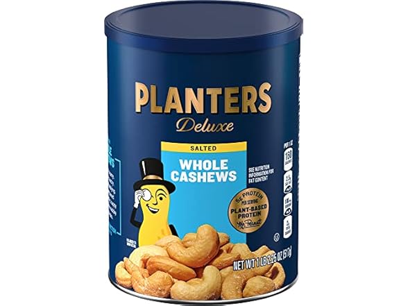 PLANTERS Deluxe Salted Whole Cashews, 2.25oz Can