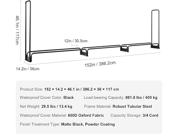 VEVOR Firewood Rack with Waterproof Cover