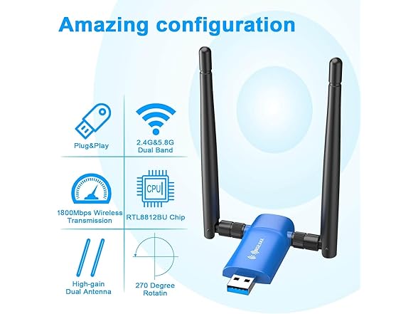 Nineplus Wi-Fi 6 USB 3.0 Wireless Adapter