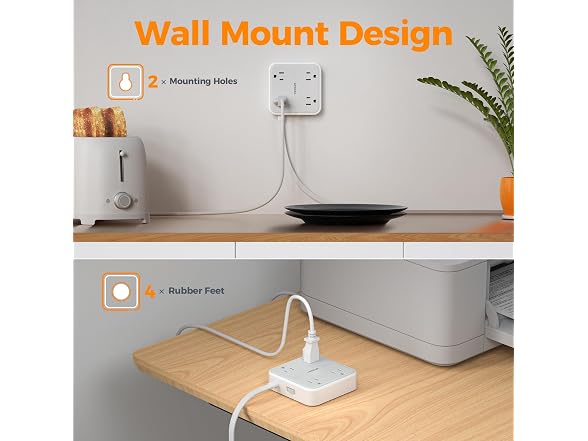 TESSAN 900J Power Strip 5ft Cord (4 Outlets, 3 USB)