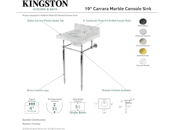 Kingston Brass Carrara Marble White/Polished Chrome
