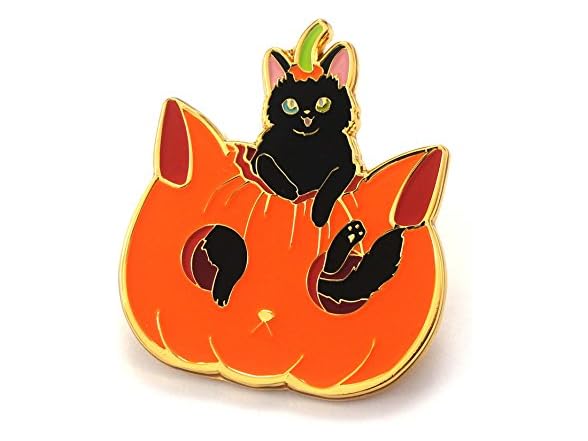 Cat Enamel Pin Pumpkin Black Cat