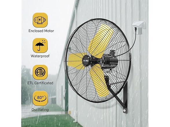 8800 CFM 24" Outdoor Commercial Wall Fan Oscillating, IP44 W (Open Box)