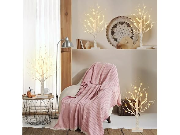 4 Pcs Lighted Birch Tree Battery