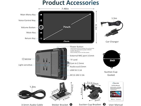 7" Wireless CarPlay Android Auto Radio