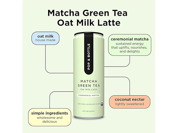 12PK Pop & Bottle, Oat Milk Lattes - Matcha Green Tea