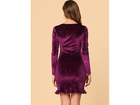Allegra K Women (XL) V Neck Long Sleeve Dress