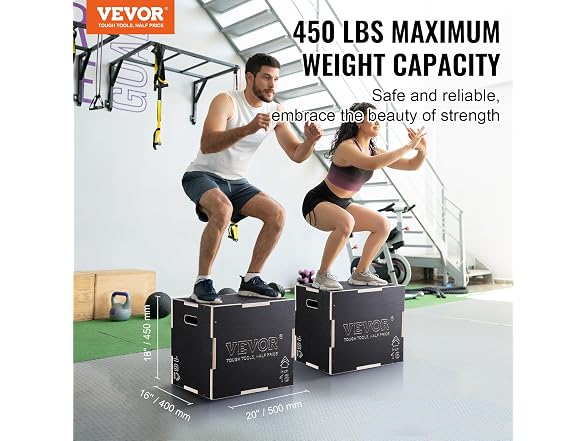 3 in 1 Plyometric Jump Box, 20/18/16 Inch Wooden