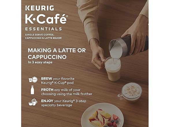 K-Cafe Essentials Single Serve K-Cup Pod Coffee, Latte and Cappuccino Maker, Black