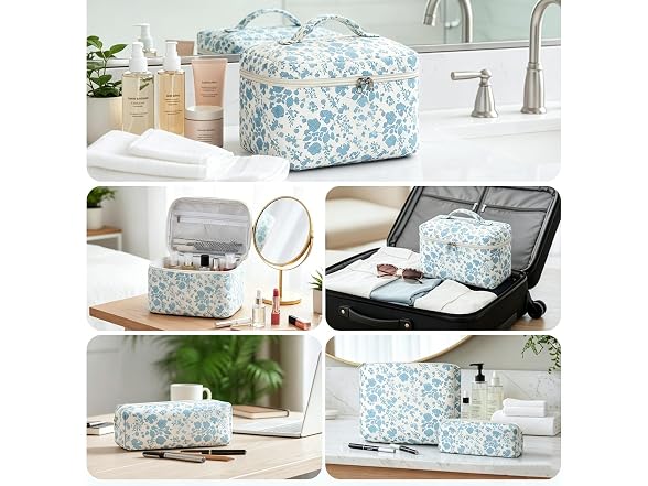 3 Pcs Quilted Makeup Bag Set