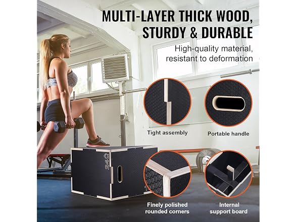 3 in 1 Plyometric Jump Box, 24/20/16 Inch Wooden