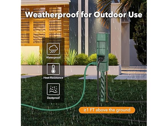 BN-LINK 25ft Outdoor Ext Cord 14/3 SJTW Waterproof w/Power Stake