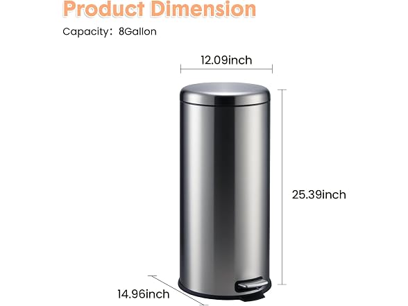 MOVECOM Stainless Steel Indoor Recycling Bin – 8 Gallon