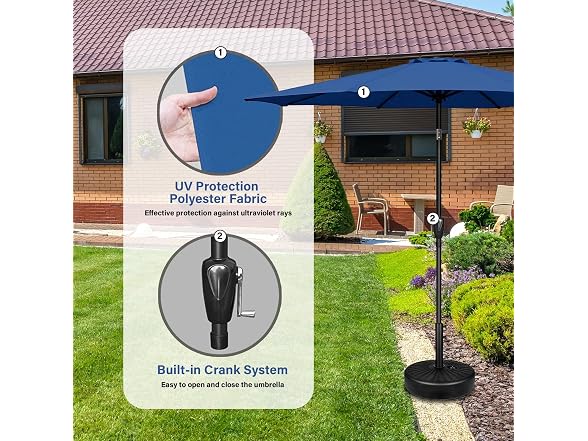 YSSOA 9' Patio Umbrella w 50lbs 20" Capacity Fillable Base