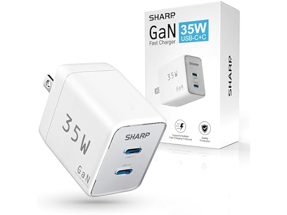 Sharp GaN Dual Port Foldable 35W USB-C Charger
