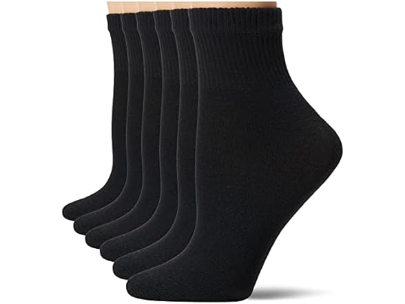 Hanes Ankle Socks 6pk Black 5-9