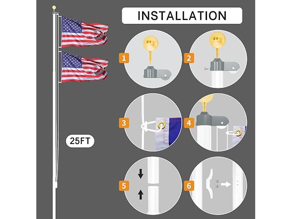 NELXINJO 25FT silver flag pole 1.8mm