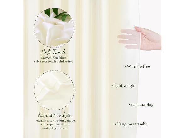QueenDream Ivory Chiffon Wedding Backdrop 10x8ft