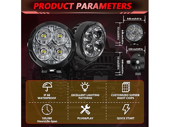 TopAutoGear 3 Inch Round LED Off Road Lights