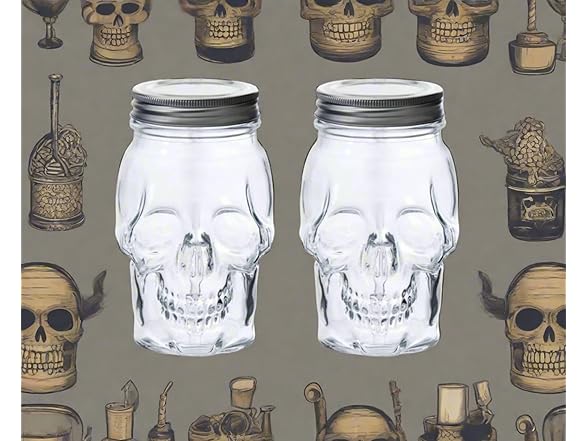 Skull Mason Jar Glass Container Set (42oz)
