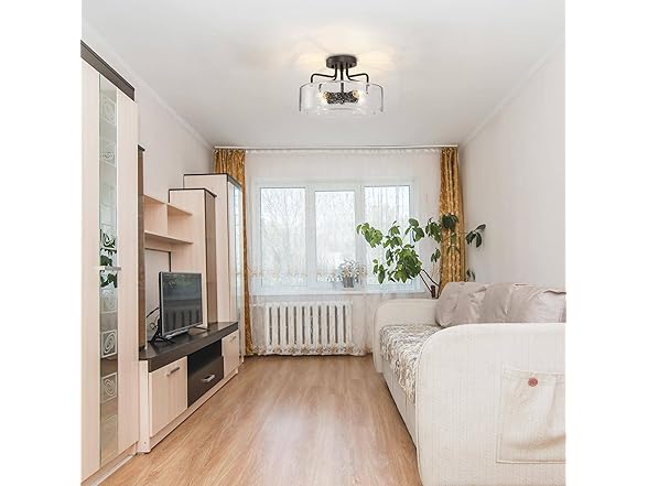 LALUZ Faux Wood Ring Ceiling Light Fixture, 14.5"