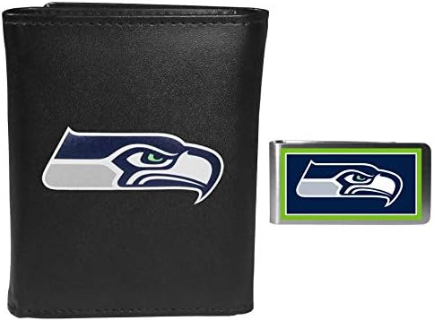 Siskiyou Sports NFL Seattle Seahawks Mens Tri-fold Wallet & Color Money Clip, Black, One Size