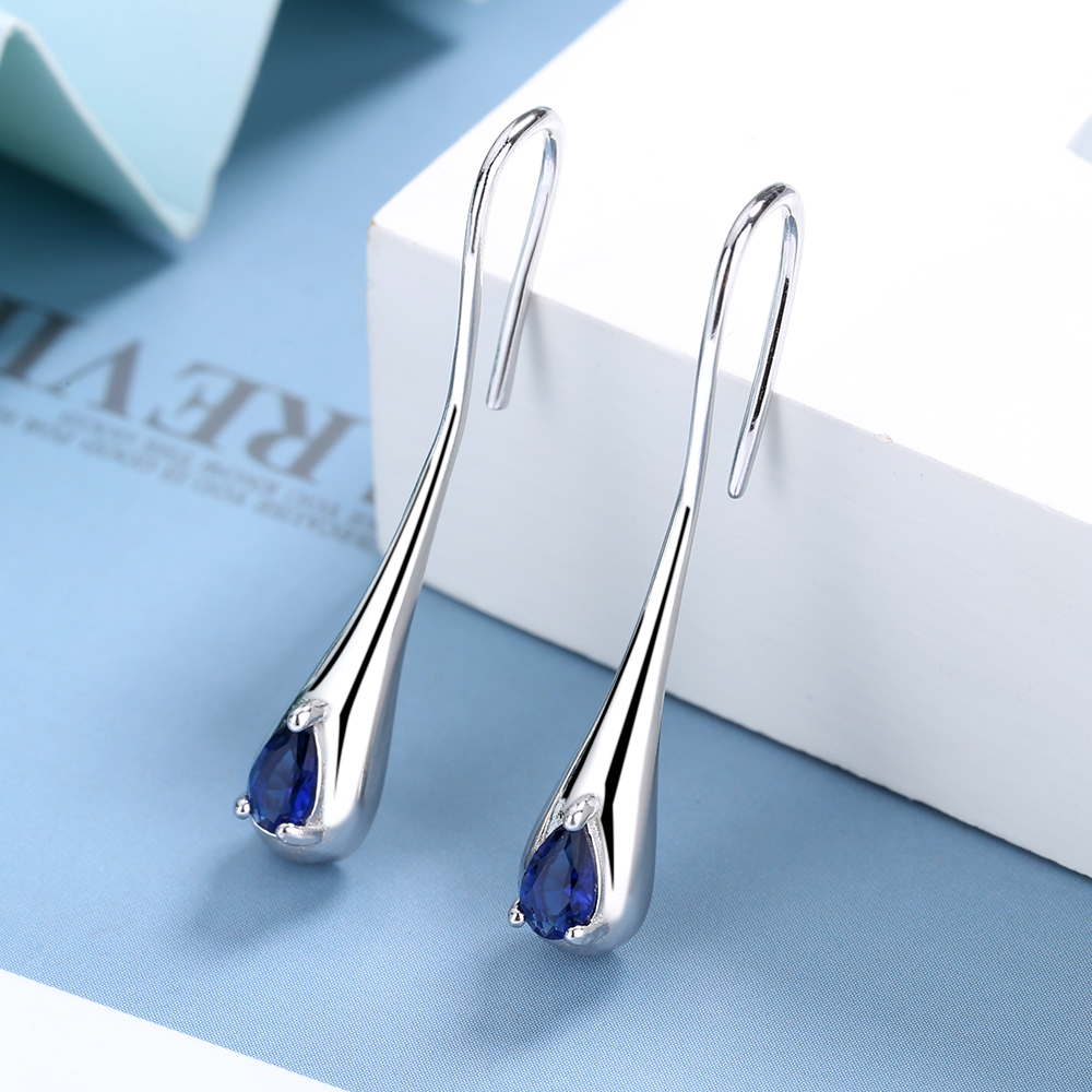 Sterling Silver Sapphire Drop Earrings - Gallery 8