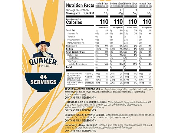44PK Quaker Instant Oatmeal Fruit & Cream Variety