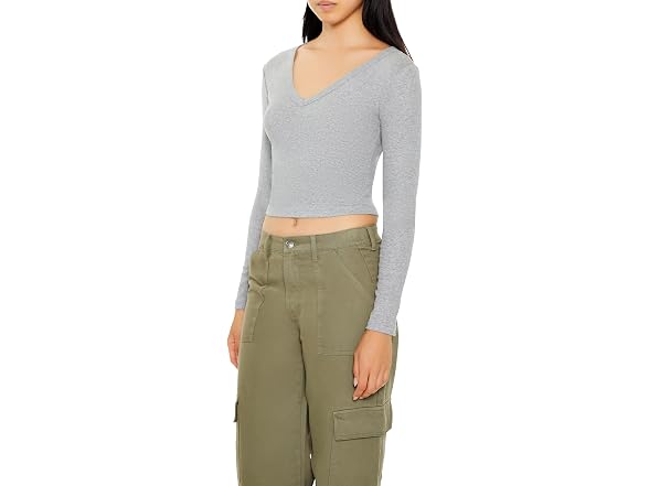 Forever 21 Long-sleeve V-neck Crop Top