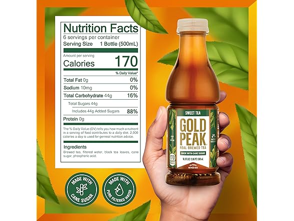 Gold Peak Tea, Sweet Tea, 16.9 fl oz, 6 Pack