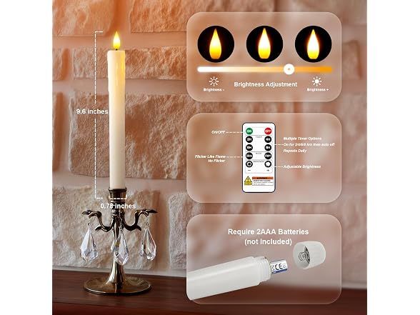 Homemory Real Wax LED Flameless Taper Candles with Timer