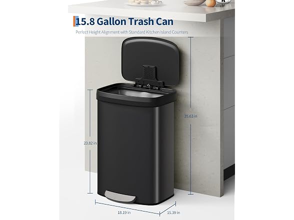 16 Gal/60L Stainless Steel Trash Can with Soft-Close Plastic Lid