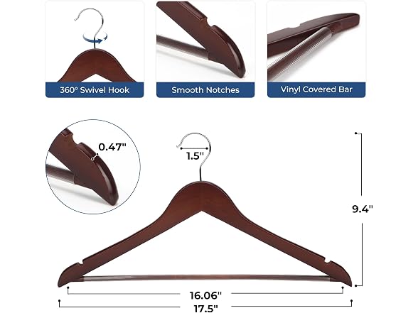 CROS Walnut Wood Hangers Set of 20 