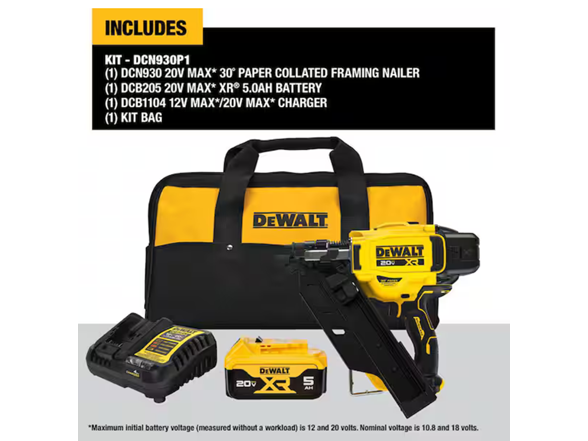 Dewalt DCN930P1 - 20-Volt 30deg Framing Nailer Kit