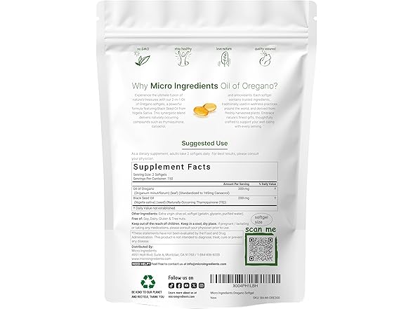 Micro Ingredients Oregano Oil 300ct