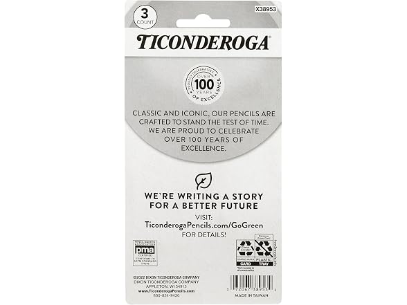 Ticonderoga Pencil Shaped Erasers, Yellow, 3 Count