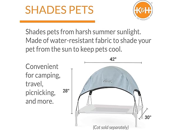 K&H Elevated Dog Cot Canopy, Large Gray
