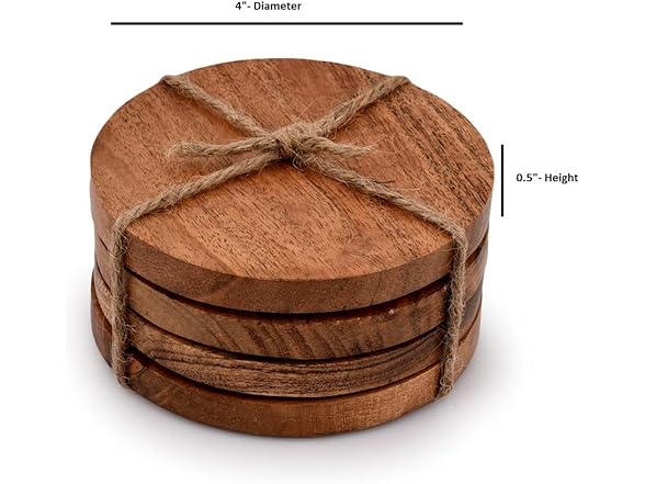  Samhita Acacia Wood Round Coasters 
