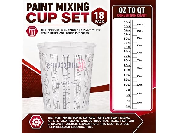 KHLCUPS 38oz Paint Mixing Cups 18-Pack