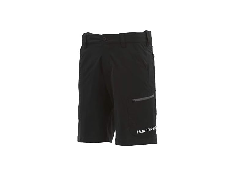 Huk Men's Standard Next Level Quick-Drying Performance Fishing Shorts, Black-10.5", Large