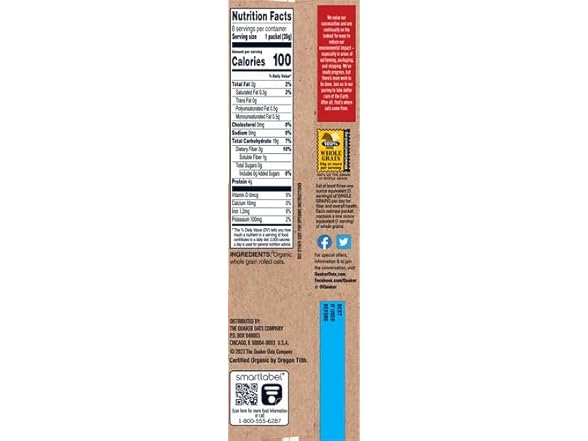 Quaker Instant Oatmeal, Organic Regular, 8 oz