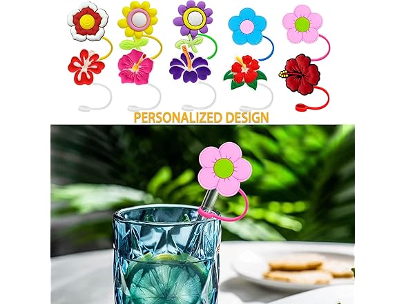 KWOYOS Silicone Flower Straw Cover