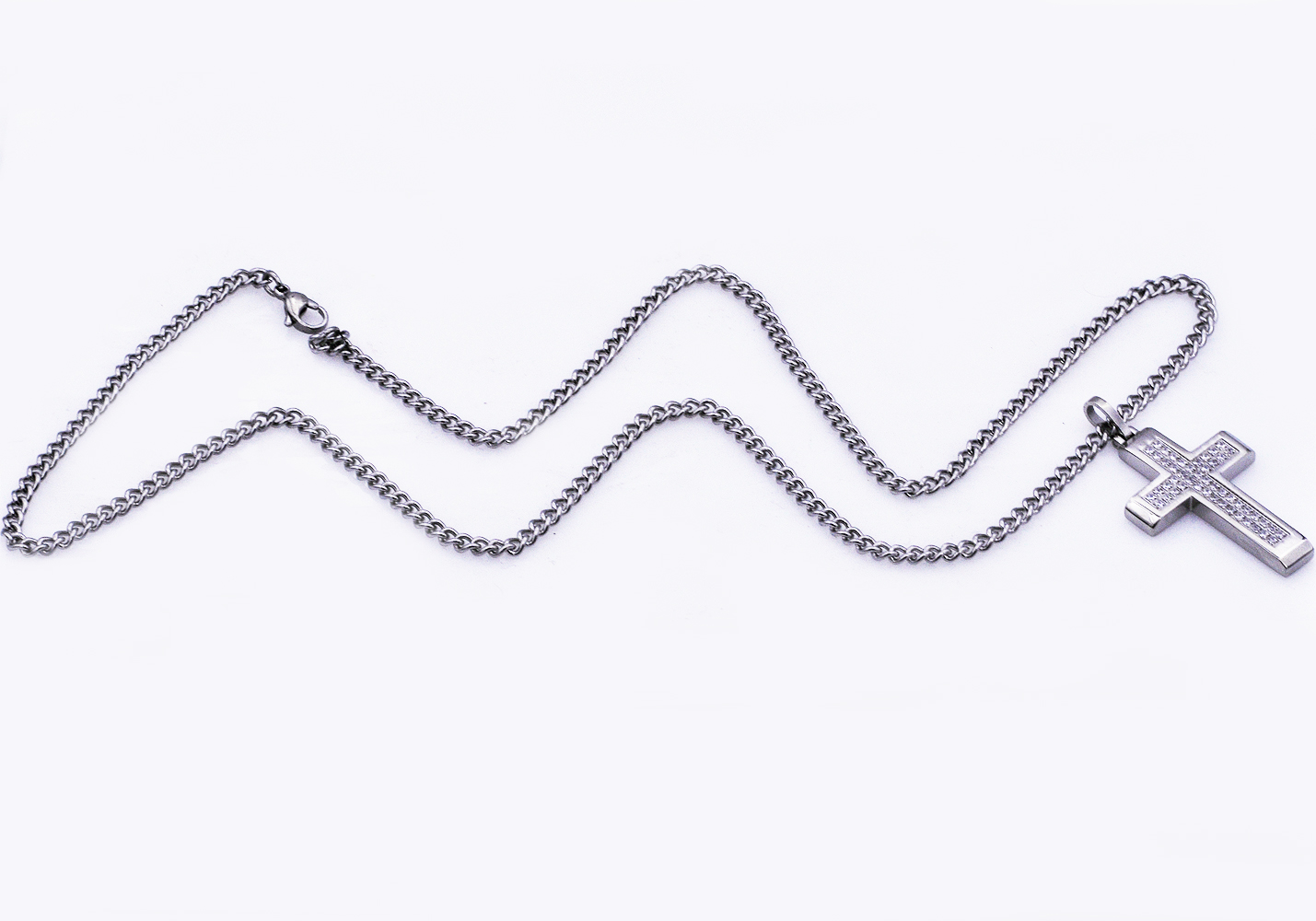 Stainless Steel CZ Cross Necklace - Gallery 5