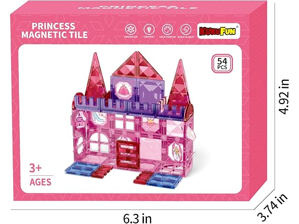 KukuFun 54 Piece Set Princess Castle Magnetic Tiles Set