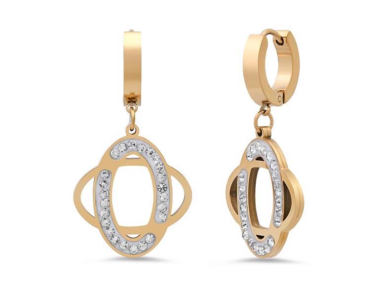 18K Gold Plated CZ Oval Drop Huggies