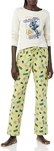 Amazon Essentials Disney | Marvel | Star Wars Women's Flannel Pajama Sleep Sets, Marvel Black Panther, Small